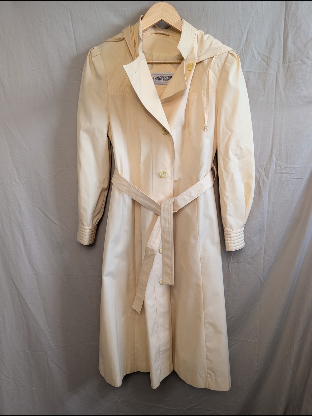 Vintage Changing Scene Women's Belted Trench Coat in Pale Yellow